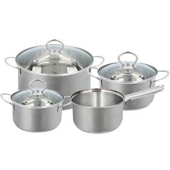 Preview: Elegantes 7-teiliges Topfset, induktionsfähig – Rostfreies Material, silber, abgerundete Griffe – Premium Kochgeschirr für beste Ergebnisse