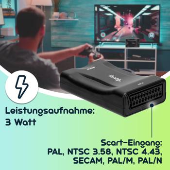 Preview: Scart-zu-HDMI-Konverter / Adapter – 720p / 1080p – hochauflösende Signalumwandlung, Plug & Play – ideal um ältere Geräte an moderne TVs anschließen
