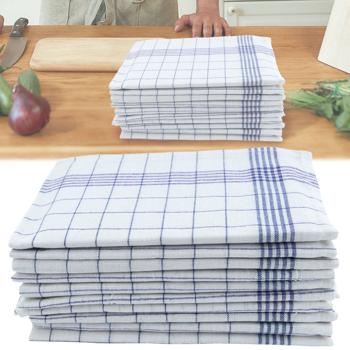 Saugstarke 10er Halb-Leinen-Geschirrtücher: 50% Leinen-50% Baumwolle, blau-weiss kariert, 70x50cm, 95°C waschbar, ÖKO-TEX – streifen- & flusenfrei