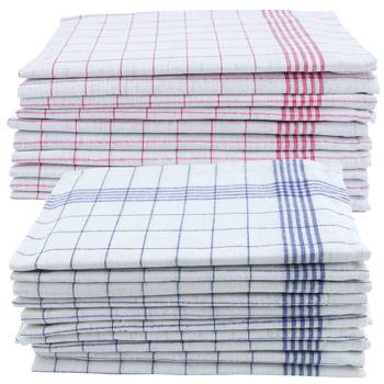 20er Halb-Leinen-Geschirrtücher: 50% Leinen-50% Baumwolle, blau/rot-weiss kariert, 70x50cm, 95°C waschbar, ÖKO-TEX – streifen- & flusenfrei