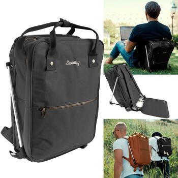 Robuster Rucksack mit integrierter Sitzgelegenheit (40x28x14 cm) – Wasserfest, schwarz, nur 1kg – Komfortabler Sitzrucksack für unterwegs
