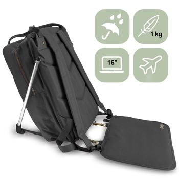 Preview: Robuster Rucksack mit integrierter Sitzgelegenheit (40x28x14 cm) – Wasserfest, schwarz, nur 1kg – Komfortabler Sitzrucksack für unterwegs