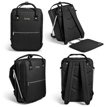 Preview: Robuster Rucksack mit integrierter Sitzgelegenheit (40x28x14 cm) – Wasserfest, schwarz, nur 1kg – Komfortabler Sitzrucksack für unterwegs