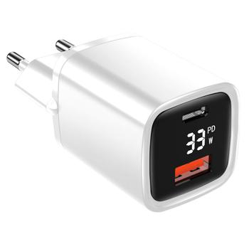 Preview: 3er-Set Leistungsstarkes USB Netzteil Dual Port, USB-C und USB-A, 33 Watt Schnellladegerät, weiss - schwarz, Power Delivery und Quick Charge