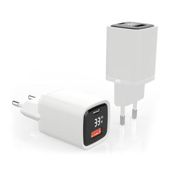 Preview: Leistungsstarkes USB Netzteil Dual Port, USB-C und USB-A, 33 Watt Schnellladegerät, weiss - schwarz, Power Delivery und Quick Charge