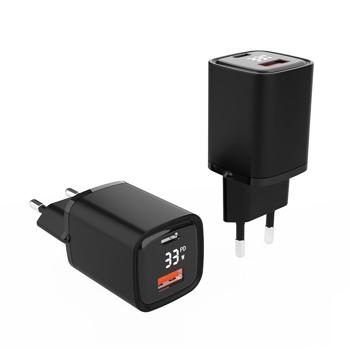 Preview: Leistungsstarkes USB Netzteil Dual Port, USB-C und USB-A, 33 Watt Schnellladegerät, schwarz, Power Delivery und Quick Charge