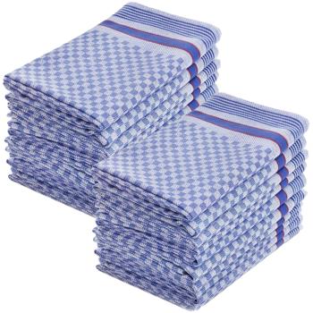 Preview: Premium 20er-Set Grubentücher, 100% Baumwolle, 45x90cm, blau-grau – Zwirn-Qualität, saugstarke Geschirrtücher, 210g/m²