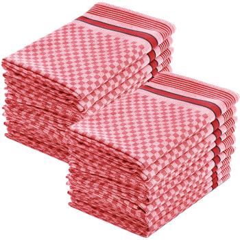 Preview: 20er-Set Grubentücher Rot/Grau Kariert - Zwirn-Qualität aus 100% Baumwolle - Extrem Saugstark, Hygienisch & Flusenfrei 45x90cm - Waschbar bis 95°C