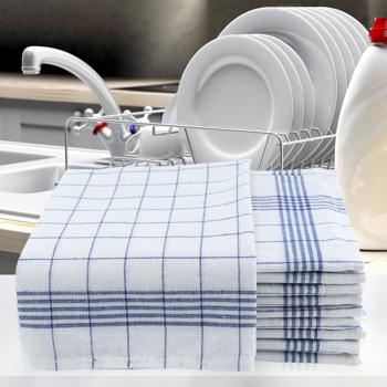 Preview: Hochwertige 20er Halb-Leinen-Geschirrtücher: 50% Leinen-50% Baumwolle, blau-weiss kariert, 70x50cm, 95°C waschbar, ÖKO-TEX – streifen- & flusenfrei