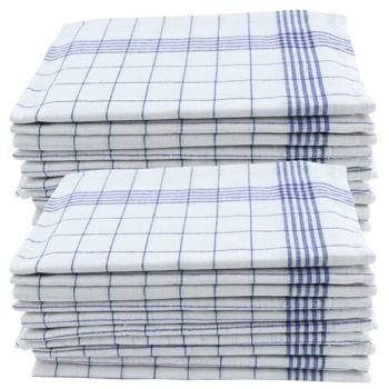 Hochwertige 20er Halb-Leinen-Geschirrtücher: 50% Leinen-50% Baumwolle, blau-weiss kariert, 70x50cm, 95°C waschbar, ÖKO-TEX – streifen- & flusenfrei