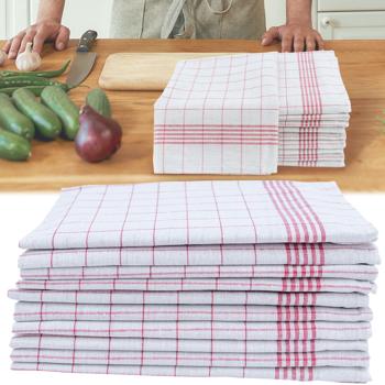 Langlebige 20er Halb-Leinen-Geschirrtücher: 50% Leinen-50% Baumwolle, rot-weiss, 70x50cm, 95°C waschbar, ÖKO-TEX – saugstark, streifen- & flusenfrei