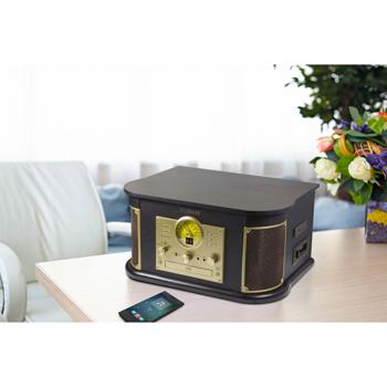 Preview: Nostalgie-Plattenspieler mit CD- & Kassettenspieler – Bluetooth 5.0, Digitalisierfunktion, FM-Radio, Saphirnadel & Stereo-Lautsprecher