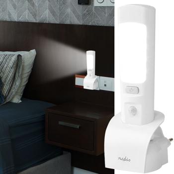 Praktisches 3-in-1 LED-Nachtlicht: Bewegungsmelder, Orientierungslicht & Taschenlampe, tragbar mit Akku, Ladung über die Steckdose, weiss