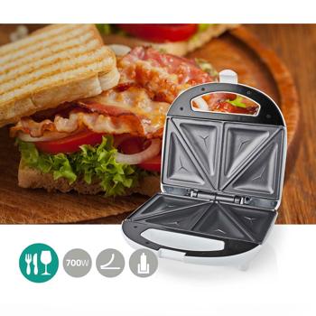 Preview: Sandwichmaker, 700 W, Sandwichtoaster mit automatischer Temperaturkontrolle, weiss, Antihaft Toastplatten- leicht zu Reinigen
