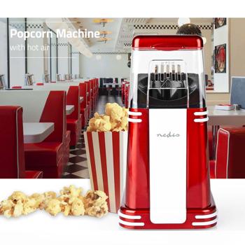 Preview: Nostalgie Popcorn Maker, rot-weiss, Heissluft – 15x29x17cm, Retro Design, für schnelles, fettarmes Popcorn zu Hause