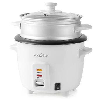 Preview: Automatischer Reiskocher 0,6 l mit Dampfgarer-Einsatz, 300 W, antihaftbeschichtet, gleichmässige Hitzeverteilung, hochwertiges Metallgehäuse, weiss