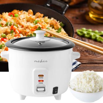 Automatischer Reiskocher 0,6 l mit Dampfgarer-Einsatz, 300 W, antihaftbeschichtet, gleichmässige Hitzeverteilung, hochwertiges Metallgehäuse, weiss