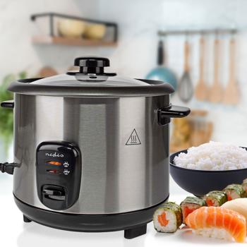 Edelstahl Reiskocher mit 1,5 l Fassungsvermögen, 500 W Leistung, Antihaft-Beschichtung & Abschaltautomatik – perfekt für lockeren Reis