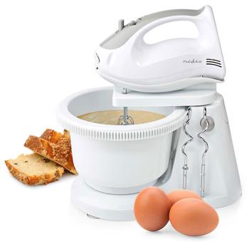 Preview: 2in1 Küchenmaschine: Rührgerät & Knetmaschine (2L) mit Handmixer & Turbo – Weiss-grau, multifunktional – Für müheloses Backen & Kochen