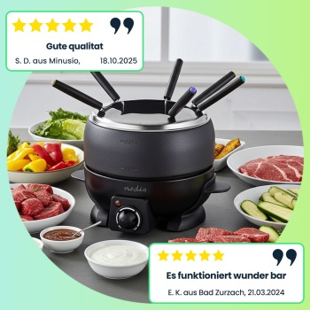 Preview: Fondue-Set für 6 Personen – Elektrisch, 2,3 l, 800W, perfekt für Käse-, Fleisch- & Schokofondue, inkl. Fondue-Gabeln, Antihaft, stilvolles Design