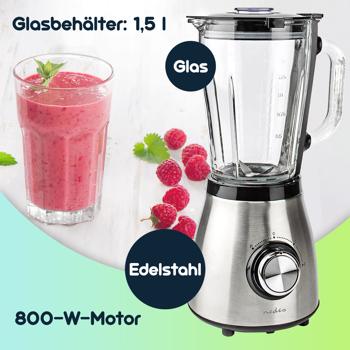 Preview: Edelstahl Power Standmixer mit 1,5 l Glasbehälter, Küchenmixer, 800 W für Smoothies, Shakes, Saucen oder zur Zerkleinerung von Obst und Gemüse