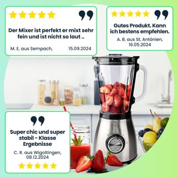 Preview: Edelstahl Power Standmixer mit 1,5 l Glasbehälter, Küchenmixer, 800 W für Smoothies, Shakes, Saucen oder zur Zerkleinerung von Obst und Gemüse