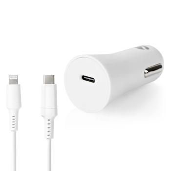 KFZ-Ladegerät USB-C inkl. Kabel 1 m USB C auf Lightning, weiss, für iPhone 5, 6, 7, 8, 9, X, XS, 11, 12, 13, 14, PRO / PRO MAX