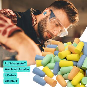 Preview: Hocheffektive Gehörschutz-Ohrstöpsel, 200 Stück, mehrfarbig, SNR 33 dB, hoher Tragekomfort, für laute Umgebungen wie Arbeit, Party, Event oder Schlaf