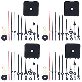 Preview: 4er Set Geräuschloses Uhrwerk Komplettset mit 3 verschiedenen Zeigersätzen, leise schleichende Zeiger ohne Ticken, stabiles Gehäuse, Batteriebetrieb