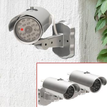 2er Set Überwachungskamera Attrappe mit Bewegungssensor und rotem Blinklicht, Batteriebetrieb, Sicherheits-Dummy Kamera in realistischem Design