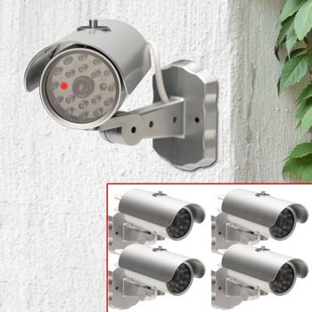 4er Set Überwachungskamera Attrappe mit Bewegungssensor und rotem Blinklicht, Batteriebetrieb, Sicherheits-Dummy Kamera in realistischem Design