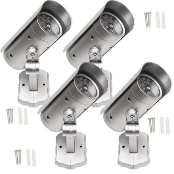 Preview: 4er Set Überwachungskamera Attrappe mit Bewegungssensor und rotem Blinklicht, Batteriebetrieb, Sicherheits-Dummy Kamera in realistischem Design