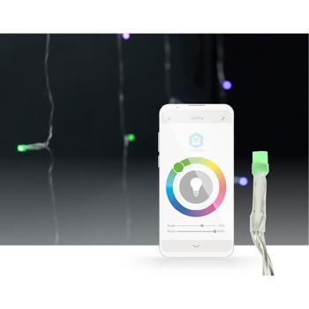 Preview: Farbige WLAN-Smart-Vorhang-Lichterkette - 180 RGB-LEDs - 7 Lichtmuster - IP65 Aussen & Innen - App-Steuerung & Sprachsteuerung (Alexa/Google) - 3m Länge