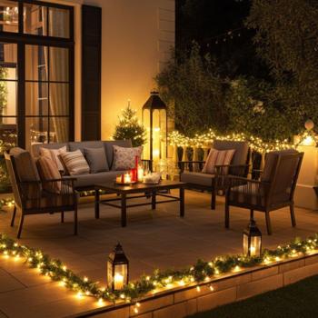 Preview: LED Lichterkette 576 LEDs - Warmweiss für Innen & Aussen mit IP44 Spritzschutz - 7 Lichtmuster, 4.2m Länge, 6h-Timer - Weihnachtsdeko