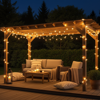 Preview: LED Lichterkette 14,4 m, 192 LEDs, warmweiss, batteriebetrieben, 7 Lichtmuster, IP44, energiesparend & flexibel für Innen- & Aussenbeleuchtung