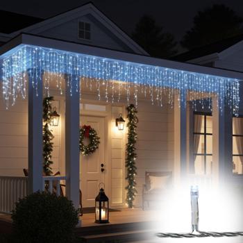 Eisregen Lichterkette - 360 LEDs, 9 m Länge, 7 Lichteffekte - IP44 spritzwassergeschützt, Timer, kaltweiss - Weihnachtliche Dekoration für Innen & Aussen