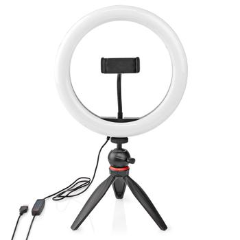 Profi Ringlicht mit Stativ - LED Tischringlicht für Selfies, Vlogs, YouTube-Videos - 10 Helligkeitsstufen, Ø 26 cm, 2700-6700K, USB-betrieben