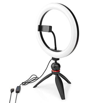 Preview: Profi Ringlicht mit Stativ - LED Tischringlicht für Selfies, Vlogs, YouTube-Videos - 10 Helligkeitsstufen, Ø 26 cm, 2700-6700K, USB-betrieben