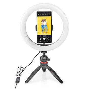 Preview: Profi Ringlicht mit Stativ - LED Tischringlicht für Selfies, Vlogs, YouTube-Videos - 10 Helligkeitsstufen, Ø 26 cm, 2700-6700K, USB-betrieben