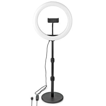 Preview: Höhenverstellbares Ringlicht mit Stativ, 26cm – 10 Stufen, 2700-6700K, Perfekt für Fotos, Videos, Make-Up, ABS/Alu