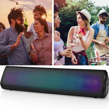 Bluetooth Soundbar Lautsprecher - 18W Spitzenleistung RGB-Beleuchtung für Party Gaming - 6h Akku TWS Mikrofon AUX - Schwarz