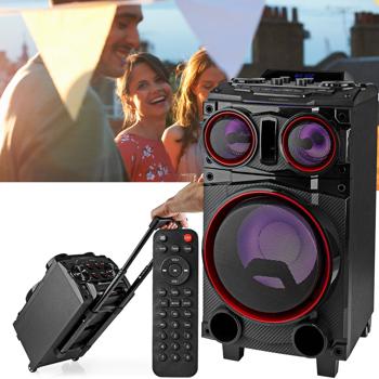 Bluetooth Lautsprecher 120W, Party-Box mit Subwoofer, LED-Licht & Trolley-System – Mobiler, kabelloser Lautsprecher für Partys