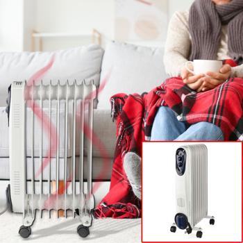 Mobiler 9-Rippen Ölradiator, (23,9x62,5x36,8 cm), 800-2000W: Heizkörper mit Rollen, weiss, für flexible Wärme, leistungsstark und praktisch
