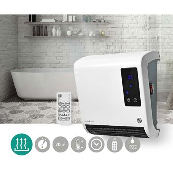 Preview: Leistungsstarker Wandheizlüfter in Weiss mit 2000 Watt & Fernbedienung – ideal für Badezimmer bis 20 m², schnelle Wärme, leise & platzsparend