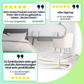 Preview: Komfortables Wärmeunterbett, elektrische Heizdecke, auch als beheizbare Bettdecke nutzbar, 150 x 80 cm, Matratzenheizung für alle gängigen Betten
