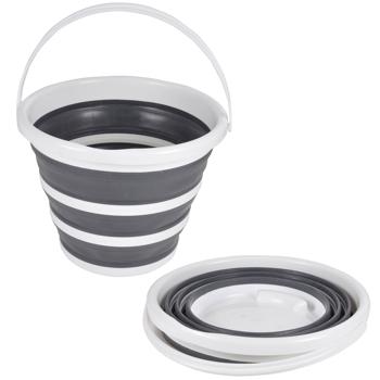 Falteimer 10L - Platzsparend faltbarer Eimer grau/weiss für Haushalt Camping Outdoor - Robuster Kunststoff/Silikon Material mit Tragegriff - Ø 32x24 cm