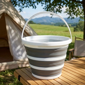 Falteimer 10L - Platzsparend faltbarer Eimer grau/weiss für Haushalt Camping Outdoor - Robuster Kunststoff/Silikon Material mit Tragegriff - Ø 32x24 cm