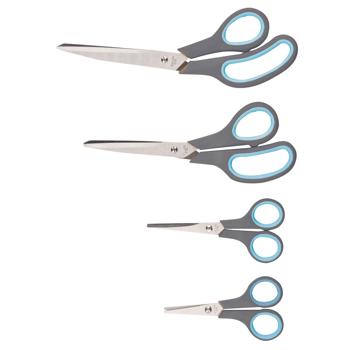 Preview: Mehrzweck-Scheren Set Edelstahl 4tlg. - Ergonomische Griffe für Rechts- & Linkshänder - Haushaltsschere (25/21cm), Stoff- (14cm), Bastelschere (12cm)