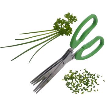 Kräuterschere 19 cm - sicheres & effizientes Zerkleinern von Würzkräutern mit gekoppelten Edelstahlklingen - 90g, grüne Kunststoffgriffe