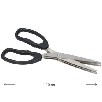 Preview: Kräuterschere 19 cm - sicheres & effizientes Zerkleinern von Würzkräutern mit gekoppelten Edelstahlklingen - 90g, grüne Kunststoffgriffe